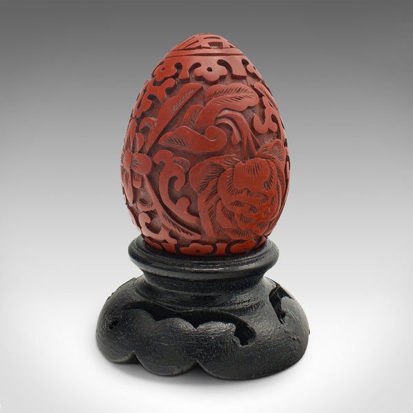 Small Vintage Decorative Egg, Chinese, Cinnabar, Ornament, Mid Century, C.1970