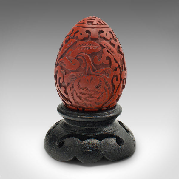 Small Vintage Decorative Egg, Chinese, Cinnabar, Ornament, Mid Century, C.1970