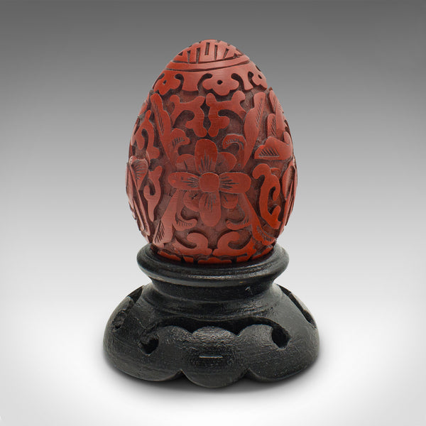 Small Vintage Decorative Egg, Chinese, Cinnabar, Ornament, Mid Century, C.1970