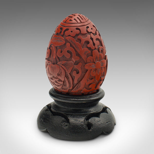 Small Vintage Decorative Egg, Chinese, Cinnabar, Ornament, Mid Century, C.1970