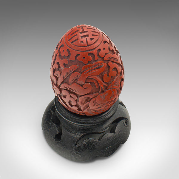 Small Vintage Decorative Egg, Chinese, Cinnabar, Ornament, Mid Century, C.1970