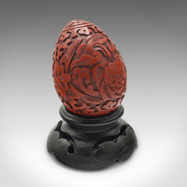 Small Vintage Decorative Egg, Chinese, Cinnabar, Ornament, Mid Century, C.1970