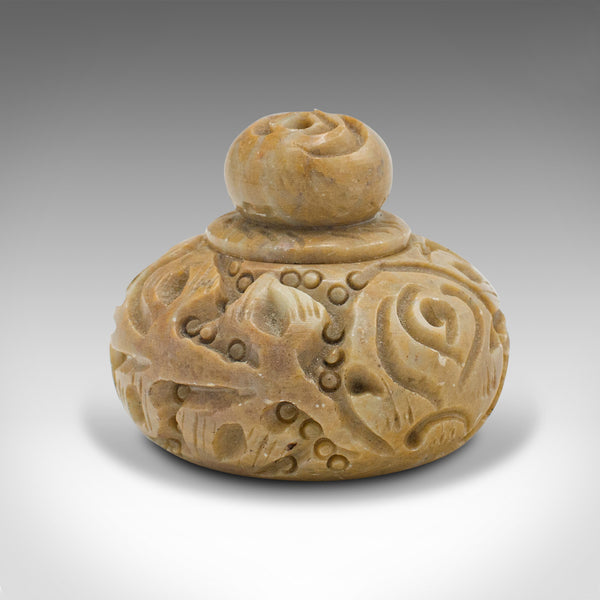 Small Antique Opium Pot, Chinese, Carved Marble, Lidded Jar, Victorian, C.1900