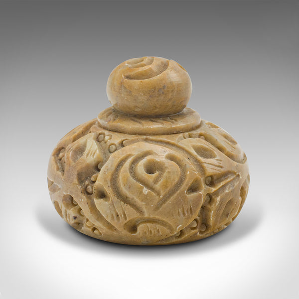Small Antique Opium Pot, Chinese, Carved Marble, Lidded Jar, Victorian, C.1900
