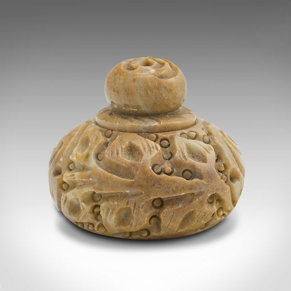 Small Antique Opium Pot, Chinese, Carved Marble, Lidded Jar, Victorian, C.1900