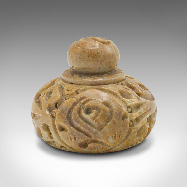 Small Antique Opium Pot, Chinese, Carved Marble, Lidded Jar, Victorian, C.1900