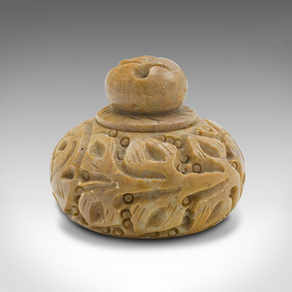 Small Antique Opium Pot, Chinese, Carved Marble, Lidded Jar, Victorian, C.1900