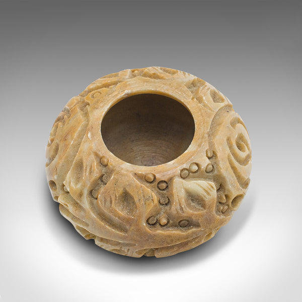 Small Antique Opium Pot, Chinese, Carved Marble, Lidded Jar, Victorian, C.1900