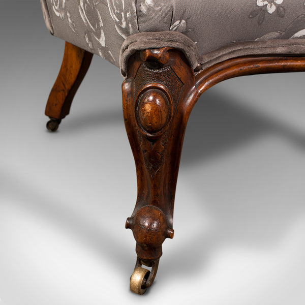 Antique Button Back Salon Chair, English, Walnut, Spoon, Seat, Victorian, C.1840