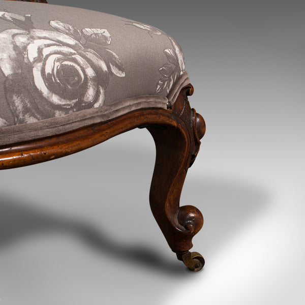 Antique Button Back Salon Chair, English, Walnut, Spoon, Seat, Victorian, C.1840