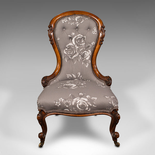 Antique Button Back Salon Chair, English, Walnut, Spoon, Seat, Victorian, C.1840