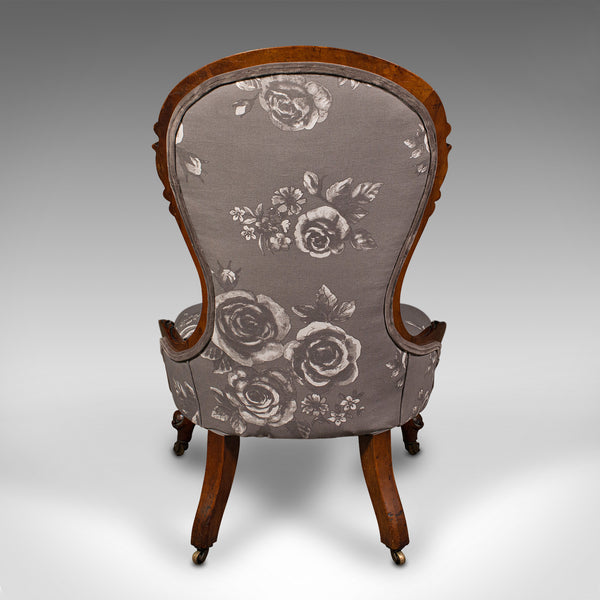 Antique Button Back Salon Chair, English, Walnut, Spoon, Seat, Victorian, C.1840