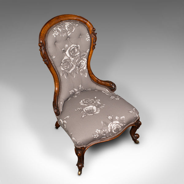 Antique Button Back Salon Chair, English, Walnut, Spoon, Seat, Victorian, C.1840