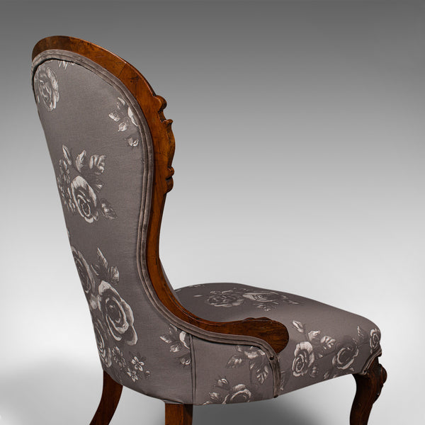 Antique Button Back Salon Chair, English, Walnut, Spoon, Seat, Victorian, C.1840