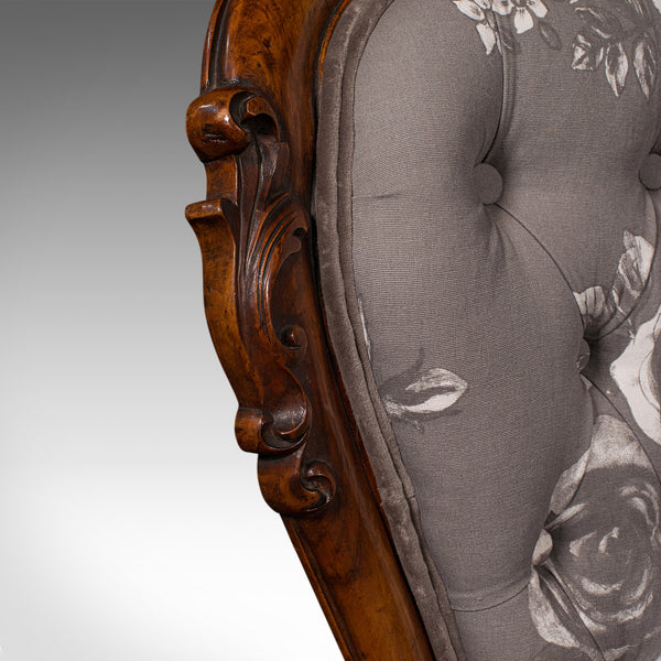 Antique Button Back Salon Chair, English, Walnut, Spoon, Seat, Victorian, C.1840