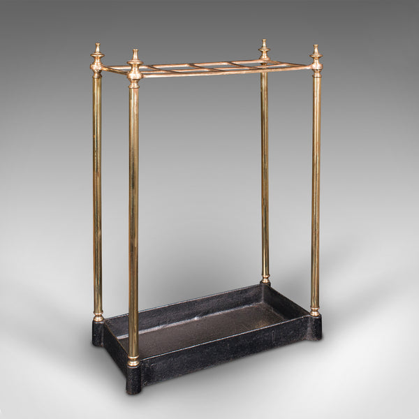 Antique Segmented Stick Stand, English, Brass, Hallway Rack, Victorian, C.1900