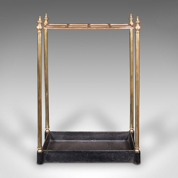 Antique Segmented Stick Stand, English, Brass, Hallway Rack, Victorian, C.1900