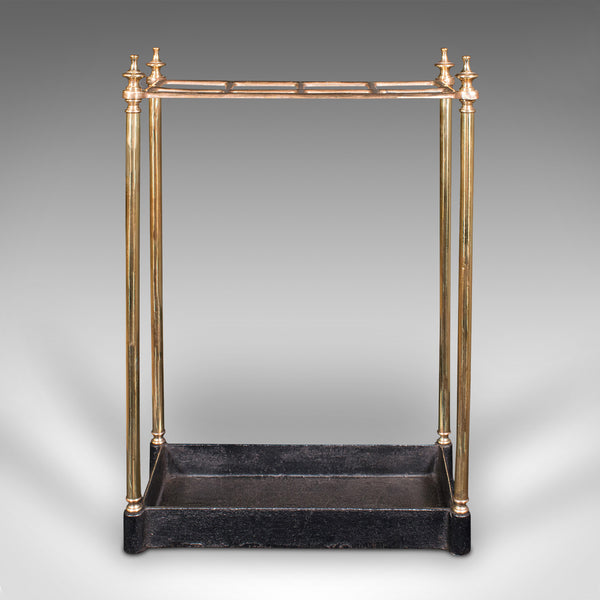 Antique Segmented Stick Stand, English, Brass, Hallway Rack, Victorian, C.1900