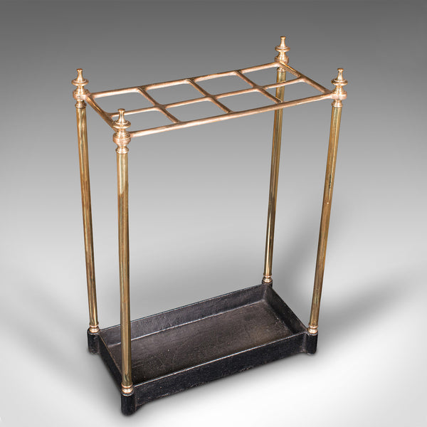 Antique Segmented Stick Stand, English, Brass, Hallway Rack, Victorian, C.1900