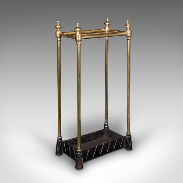 Antique Segmented Stick Stand, English, Brass, Hallway, Umbrella Rack, Victorian
