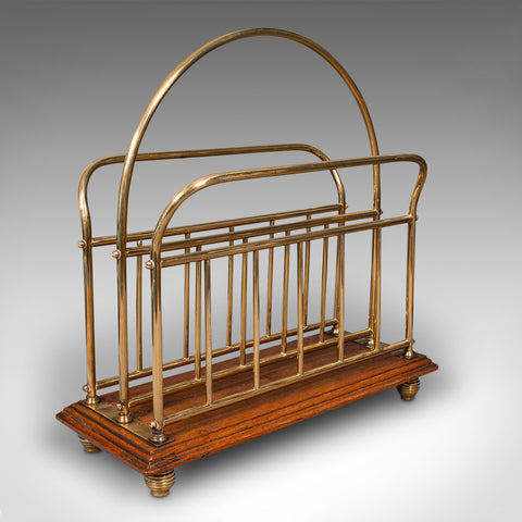 Antique Newspaper Stand, English, Oak, Brass, Magazine, Letter Rack, Victorian