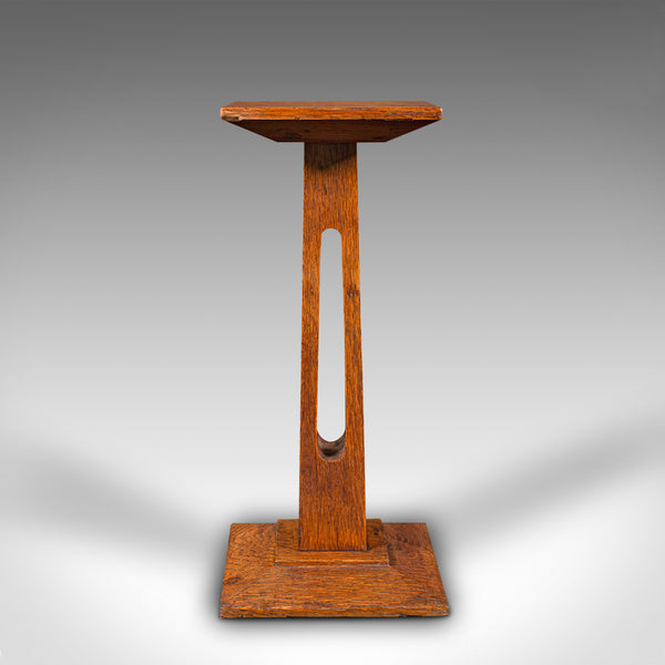 Small Antique Display Pedestal, English, Oak, Jardiniere, Bust Stand, Victorian