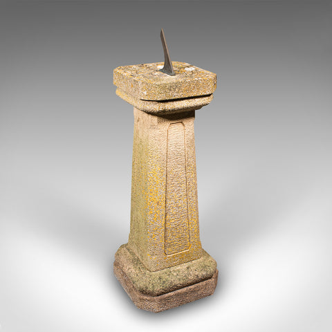 Antique Garden Sundial, English, Stone Pedestal, Bronze Gnomon, Decor, Edwardian