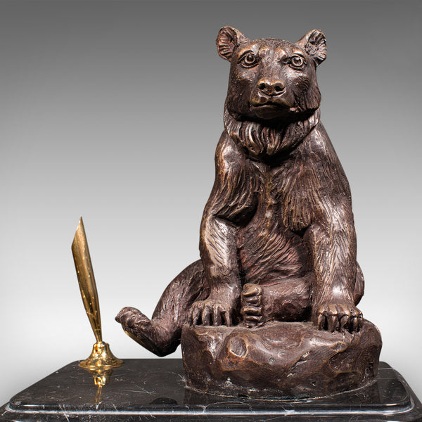 Vintage Black Forest Bear Pen Rest, German, Bronze, Marble, Decor, Desk Stand