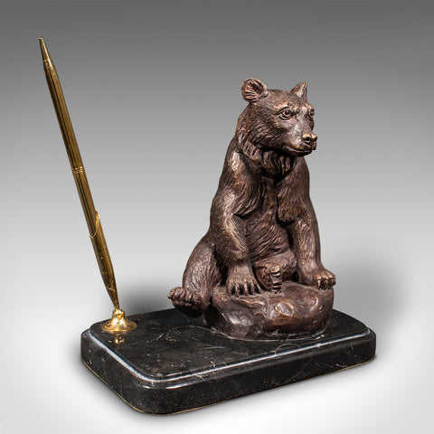 Vintage Black Forest Bear Pen Rest, German, Bronze, Marble, Decor, Desk Stand