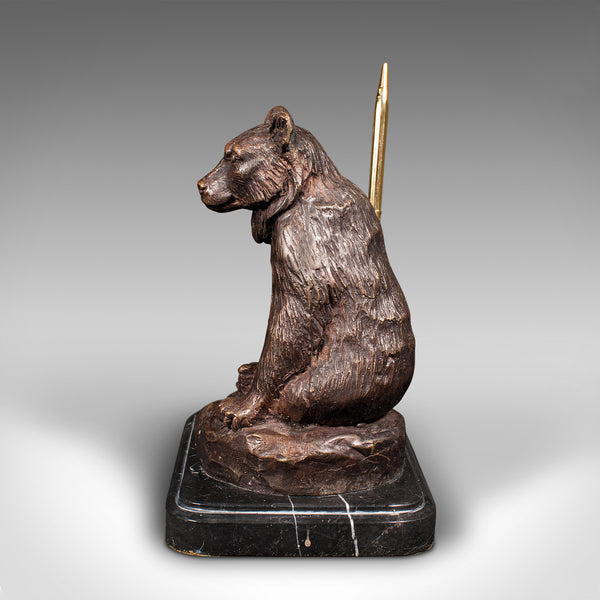 Vintage Black Forest Bear Pen Rest, German, Bronze, Marble, Decor, Desk Stand