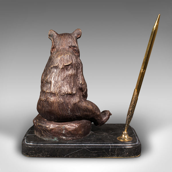 Vintage Black Forest Bear Pen Rest, German, Bronze, Marble, Decor, Desk Stand