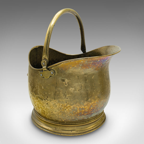 Antique Helmet Scuttle, English, Brass, Coal Bucket, Fireside Bin, Victorian