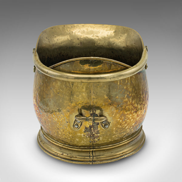 Antique Helmet Scuttle, English, Brass, Coal Bucket, Fireside Bin, Victorian