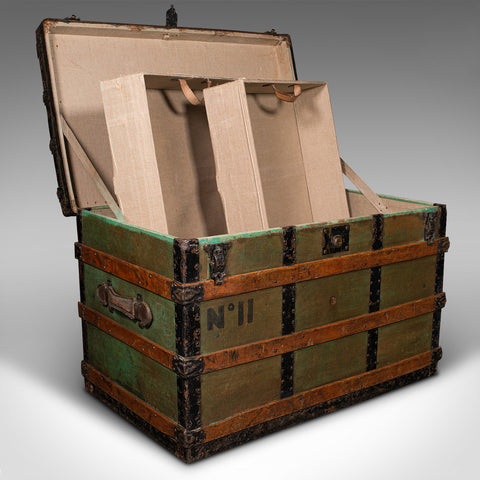 Large Antique Steamer Trunk, Scottish, Canvas, Shipping Chest, Victorian, C.1890