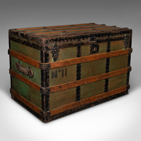 Large Antique Steamer Trunk, Scottish, Canvas, Shipping Chest, Victorian, C.1890