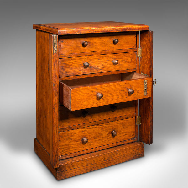 Antique Wellington Chest of Drawers, English, Oak, Specimen Cabinet, Victorian