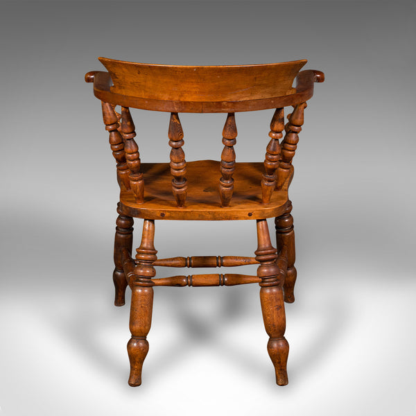 Antique Elbow Chair, English, Beech, Smoker's Bow, Captain Seat, Victorian, 1880