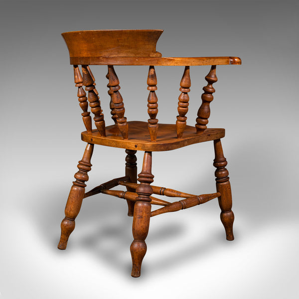 Antique Elbow Chair, English, Beech, Smoker's Bow, Captain Seat, Victorian, 1880