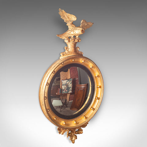 Antique Decorative Convex Mirror, English, Giltwood, Eagle Surmount, Victorian