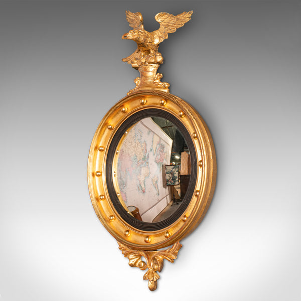 Antique Decorative Convex Mirror, English, Giltwood, Eagle Surmount, Victorian