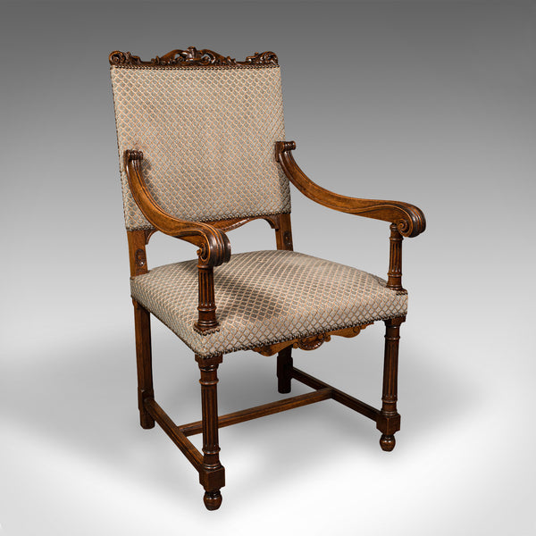 Set of 8 Antique Dining Chairs, English, Walnut, Carver, Seat, Edwardian, C.1910