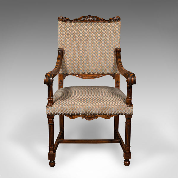 Set of 8 Antique Dining Chairs, English, Walnut, Carver, Seat, Edwardian, C.1910