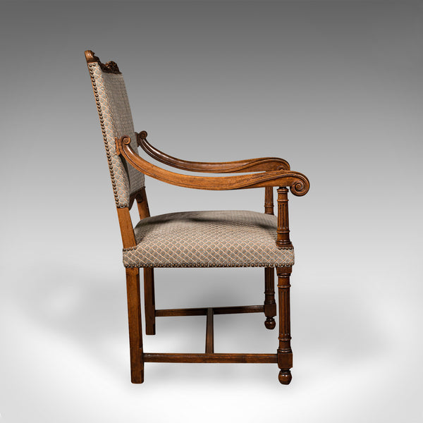 Set of 8 Antique Dining Chairs, English, Walnut, Carver, Seat, Edwardian, C.1910