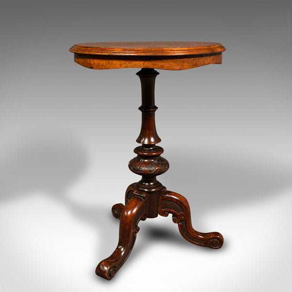 Antique Lamp Table, English Burr Walnut, Decorative, Occasional, Early Victorian