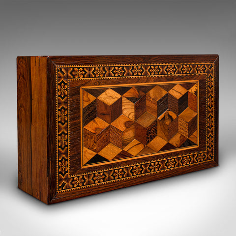 Antique Decorative Cigar Box, English, Tunbridge Ware, Keepsake, Desk, Victorian