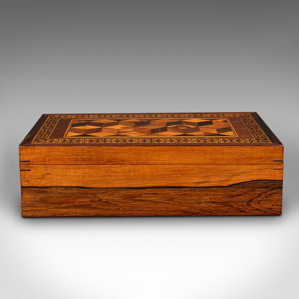 Antique Decorative Cigar Box, English, Tunbridge Ware, Keepsake, Desk, Victorian