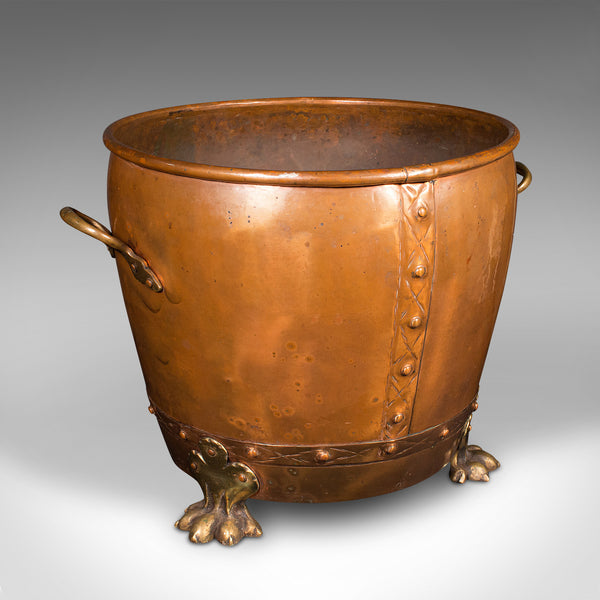 Antique Fireside Bin, English Copper, Brass, Coal, Log Bucket, Victorian, C.1880