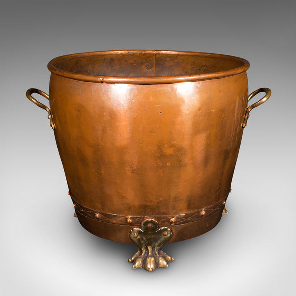 Antique Fireside Bin, English Copper, Brass, Coal, Log Bucket, Victorian, C.1880