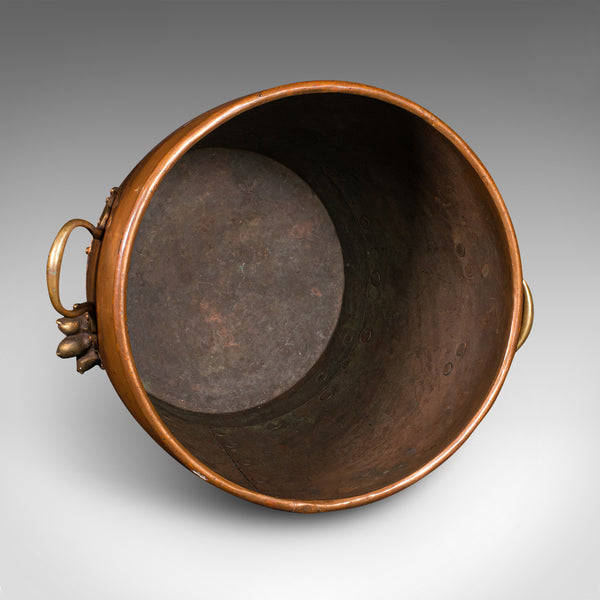 Antique Fireside Bin, English Copper, Brass, Coal, Log Bucket, Victorian, C.1880