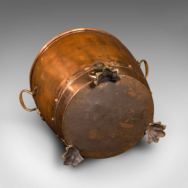 Antique Fireside Bin, English Copper, Brass, Coal, Log Bucket, Victorian, C.1880